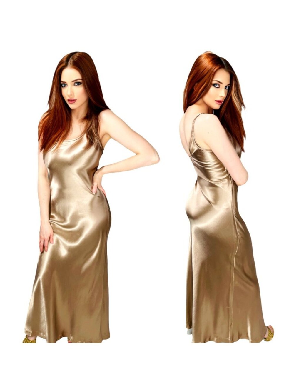 Vintage 90s Alyn Paige USA Made Gold Silky Gown Tagged Vintage Womens Size Small